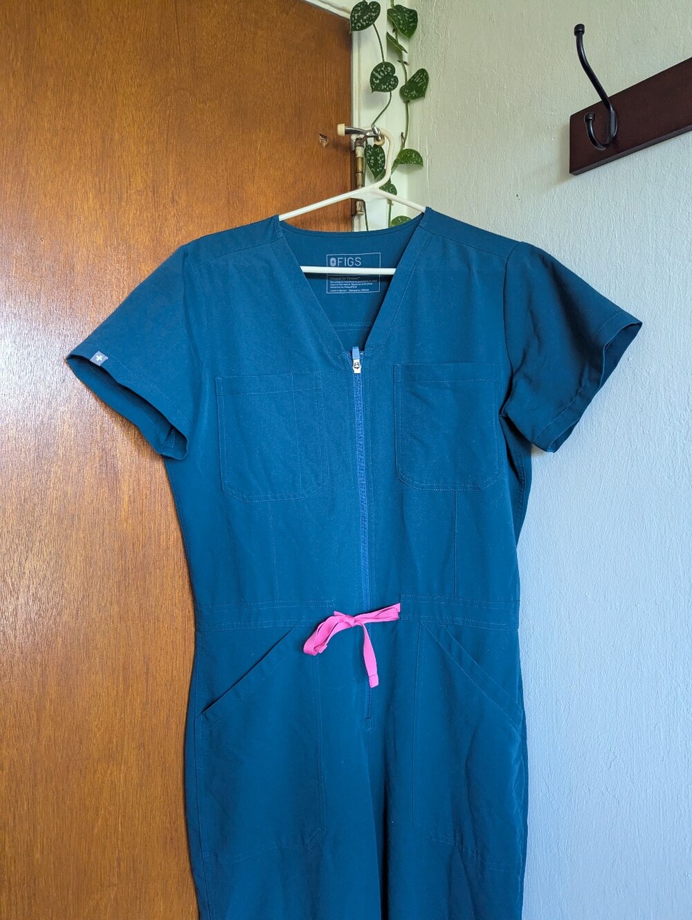 Figs Scrubs Jumpsuit Blue Rafaela Wide Leg Teal Pink Drawstring Medium - Picture 3 of 6
